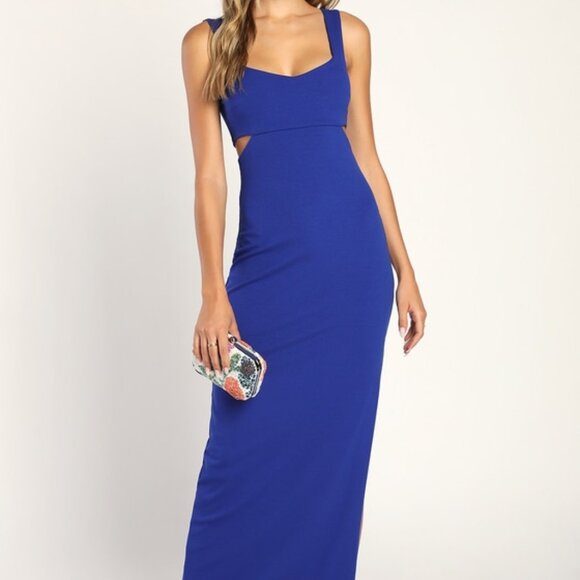 Lulus Always Be By My Side Royal Blue Ribbed Cutout Maxi Dress - NWT - Picture 1 of 4